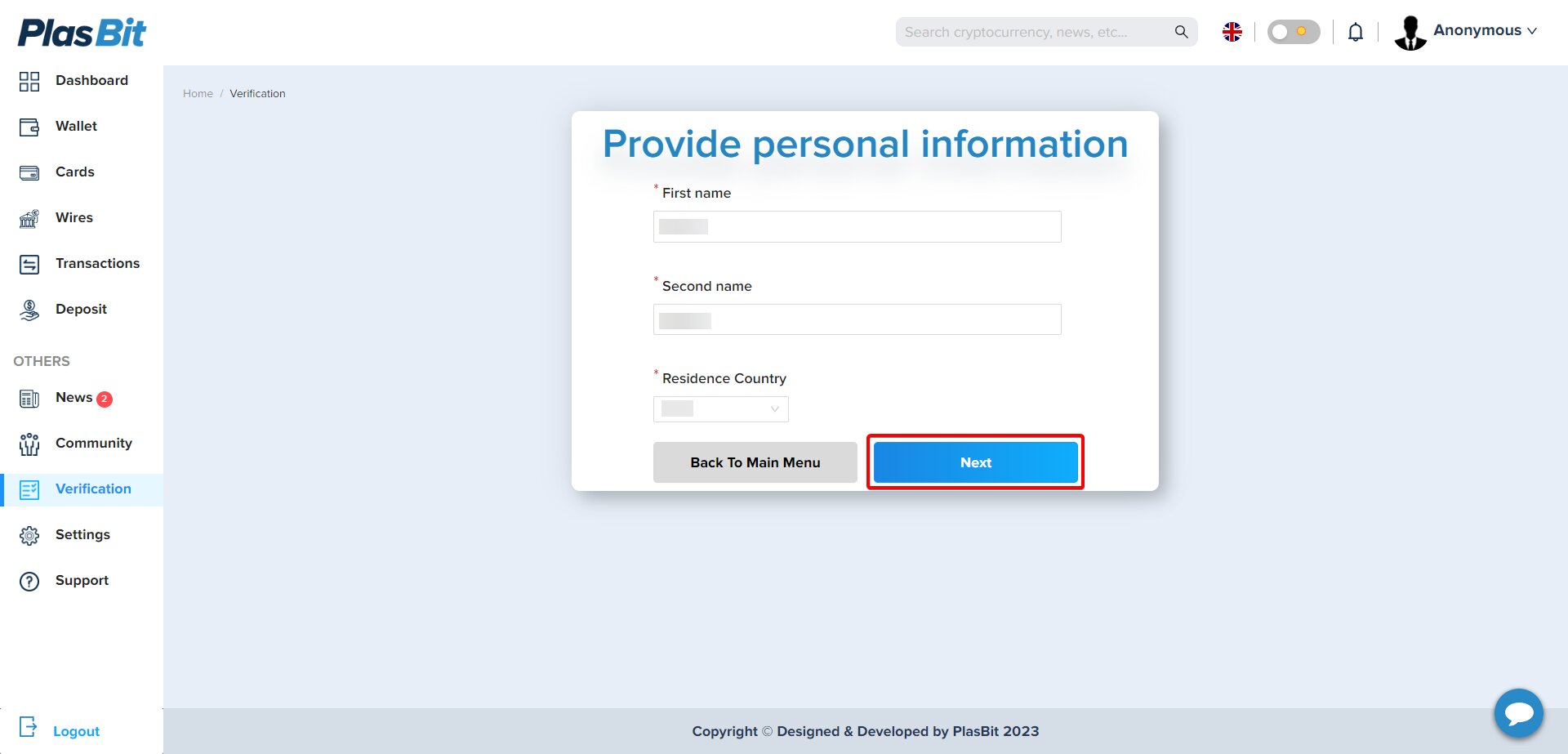Provide personal information